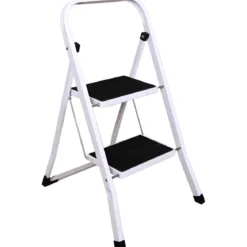 Sgabello Scaletta Pieghevole Acciaio 2 Gradini 47 cm Antiscivolo Nero