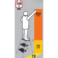 Sgabello Scaletta Pieghevole Facal 3 Gradini 37x25 Acciaio Nero Salvaspazio