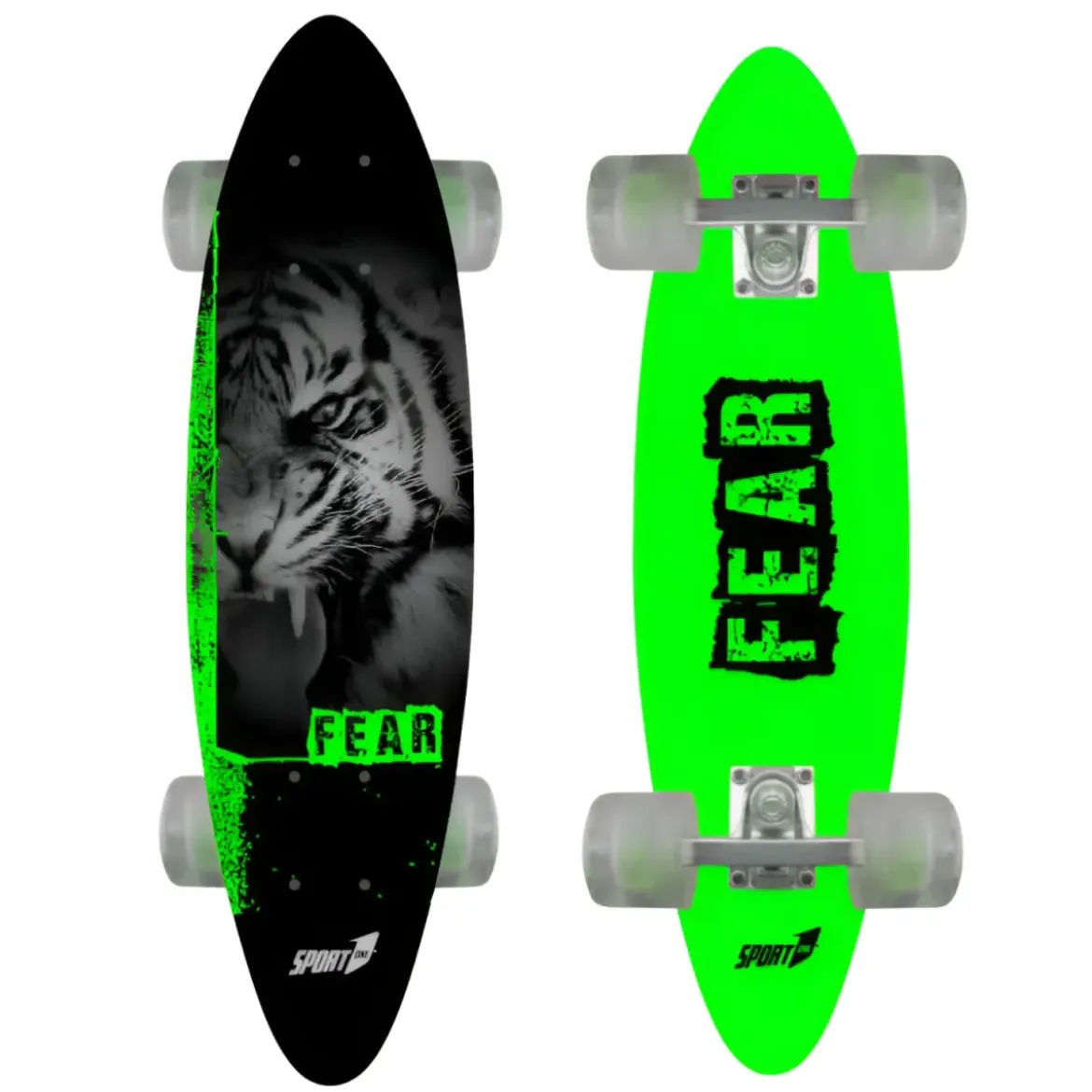 Skateboard 61 cm in Legno con Ruote Luminose da Esterno Rosso o Verde