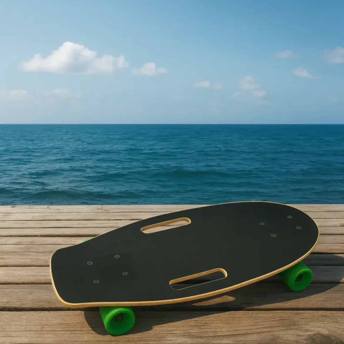 Skateboard Compatto 48 cm in Legno con Maniglia Doppia per Principianti