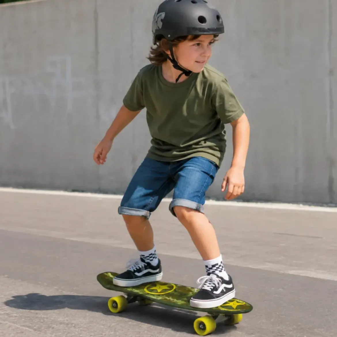 Skateboard 57x15 Verde Militare ABS Termoplastico con Cuscinetti ABEC7
