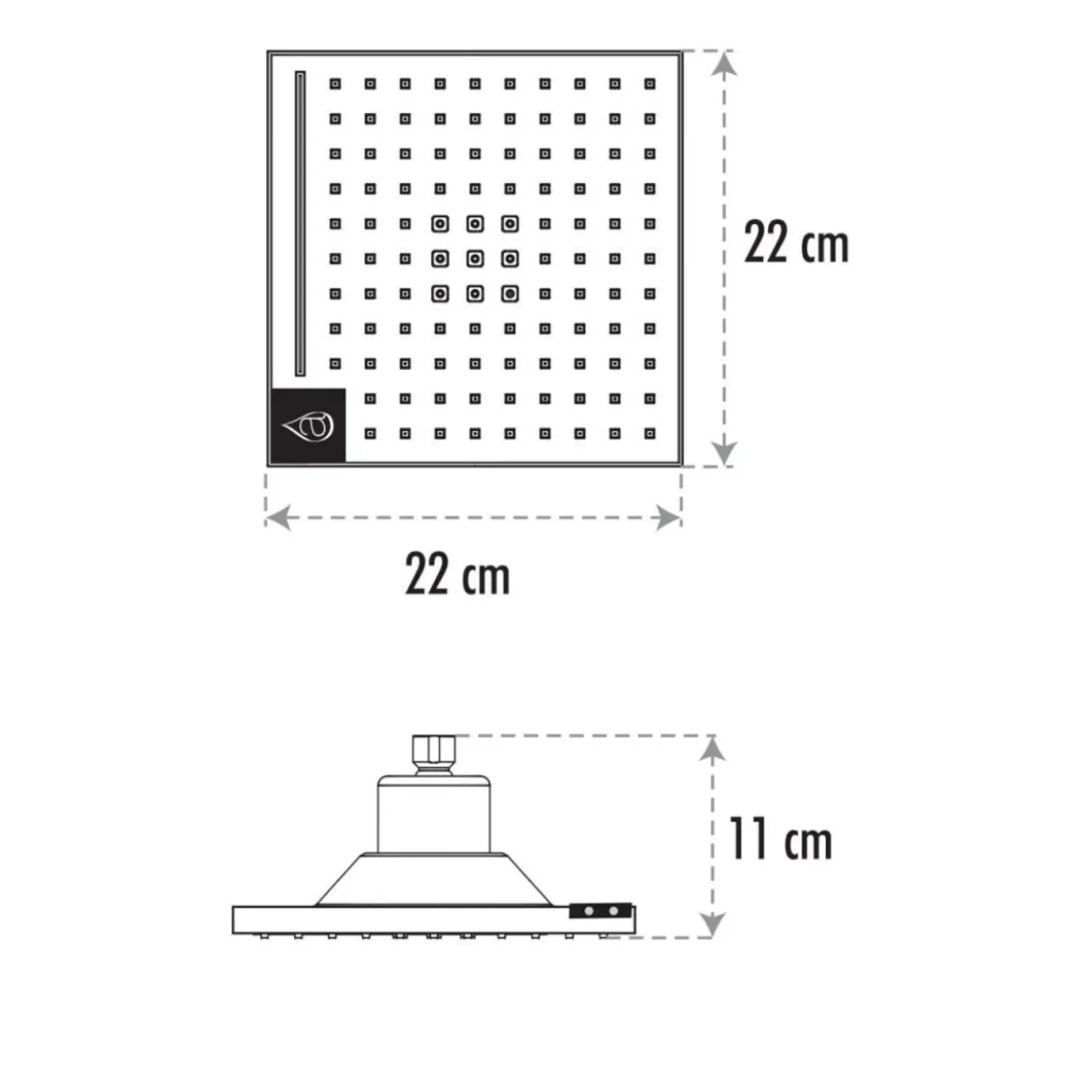 Soffione a Led Quadrato per doccia 22x22 cm Sensore infrarossi