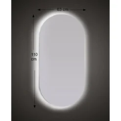 Specchio con Illuminazione a Led 63x110 cm per Bagno Ovale Reversibile