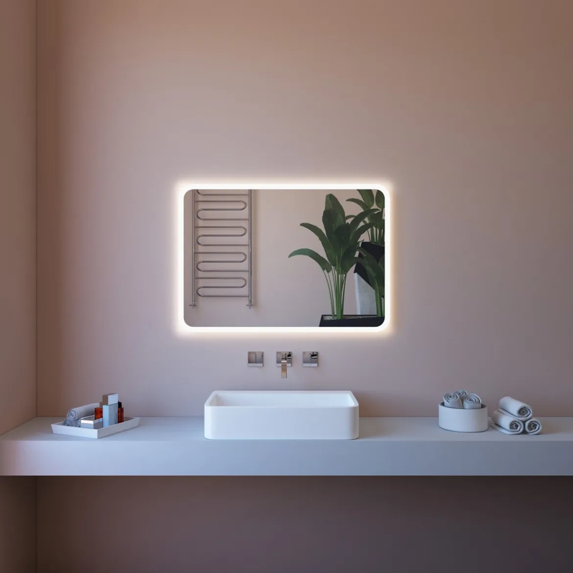 Specchio da Bagno Rettangolare Retroilluminato a Led 80x70 da Parete
