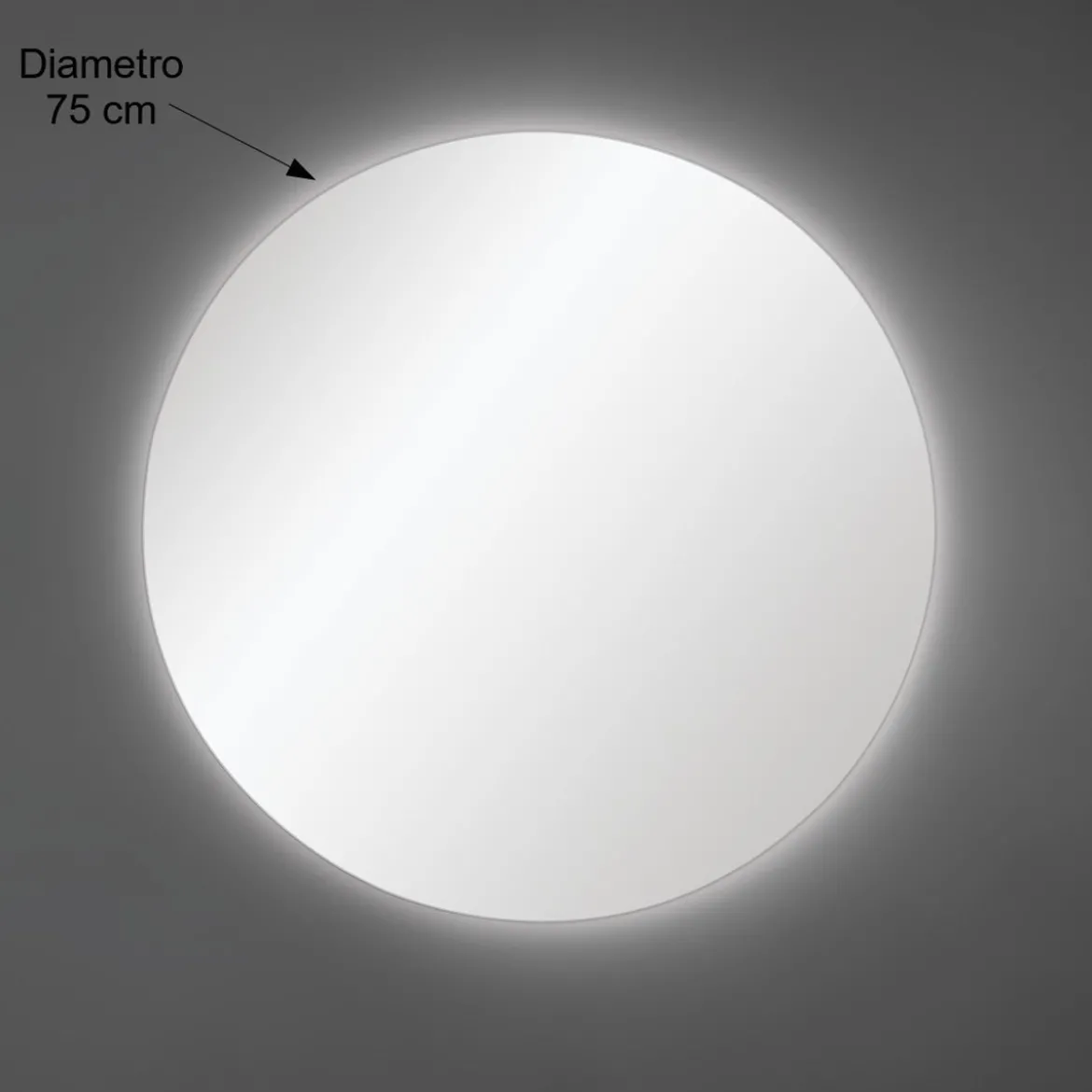 Specchio Moderno Rotondo 75 cm Illuminazione Perimetrale Led per Bagno