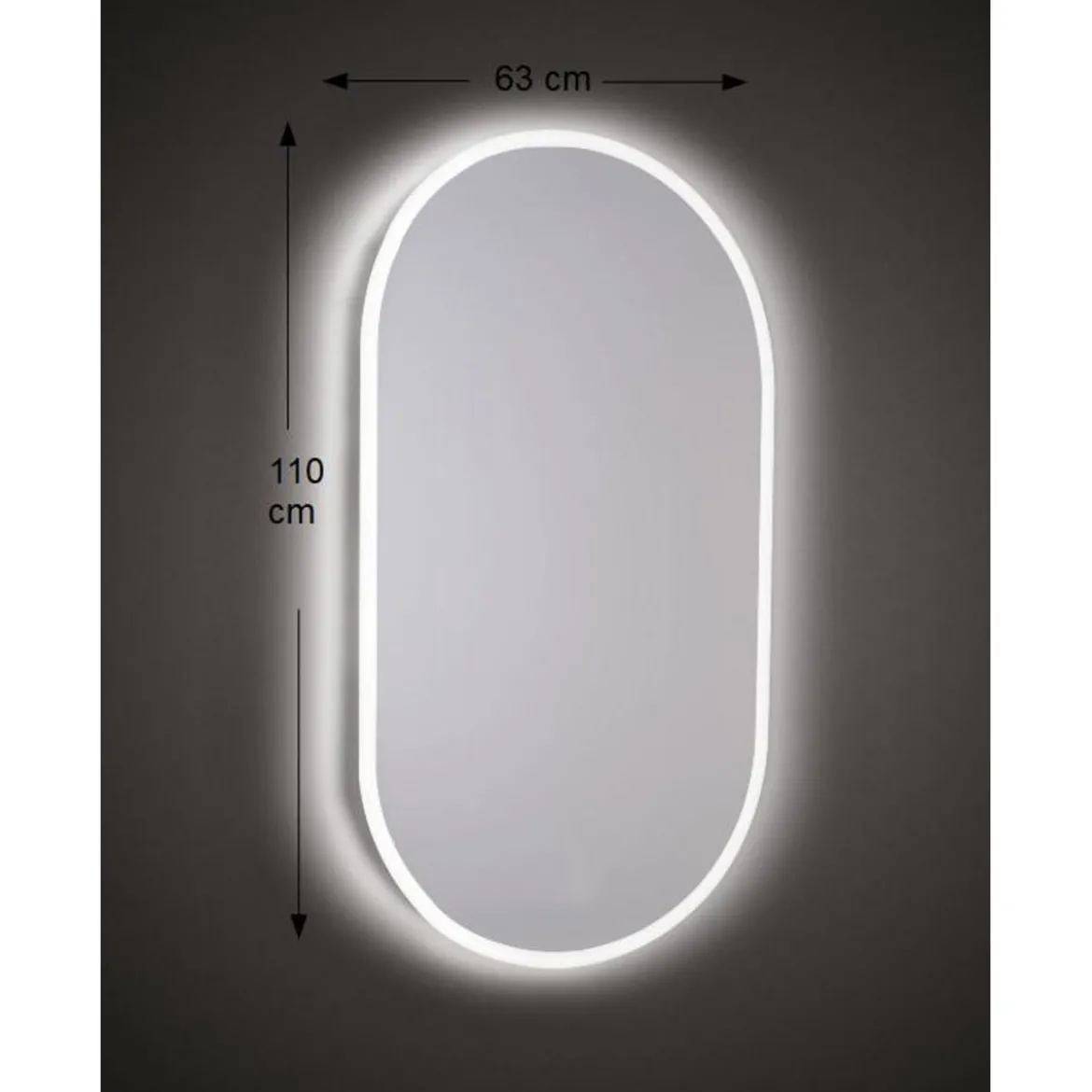 Specchio Ovale Retroilluminato a Led 63x110 cm per Bagno Reversibile