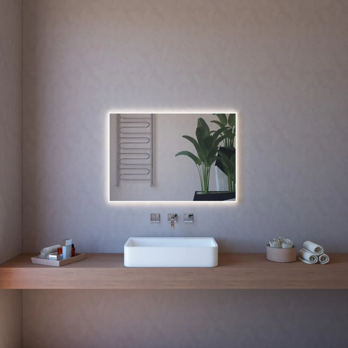 Specchio Retroilluminato Rettangolare 110x80 a Led da Parete da Bagno
