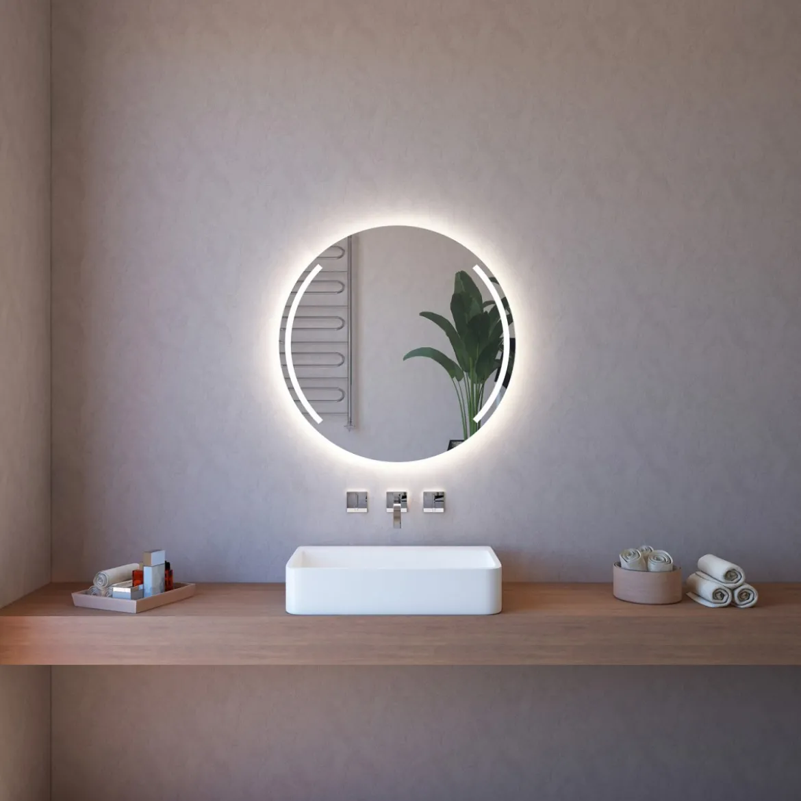 Specchio Rotondo da Bagno 90 cm con Illuminazione Perimetrale a Led