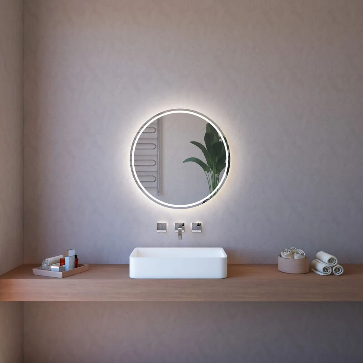 Specchio Rotondo Retroilluminato a Led 95 cm per Bagno da Parete