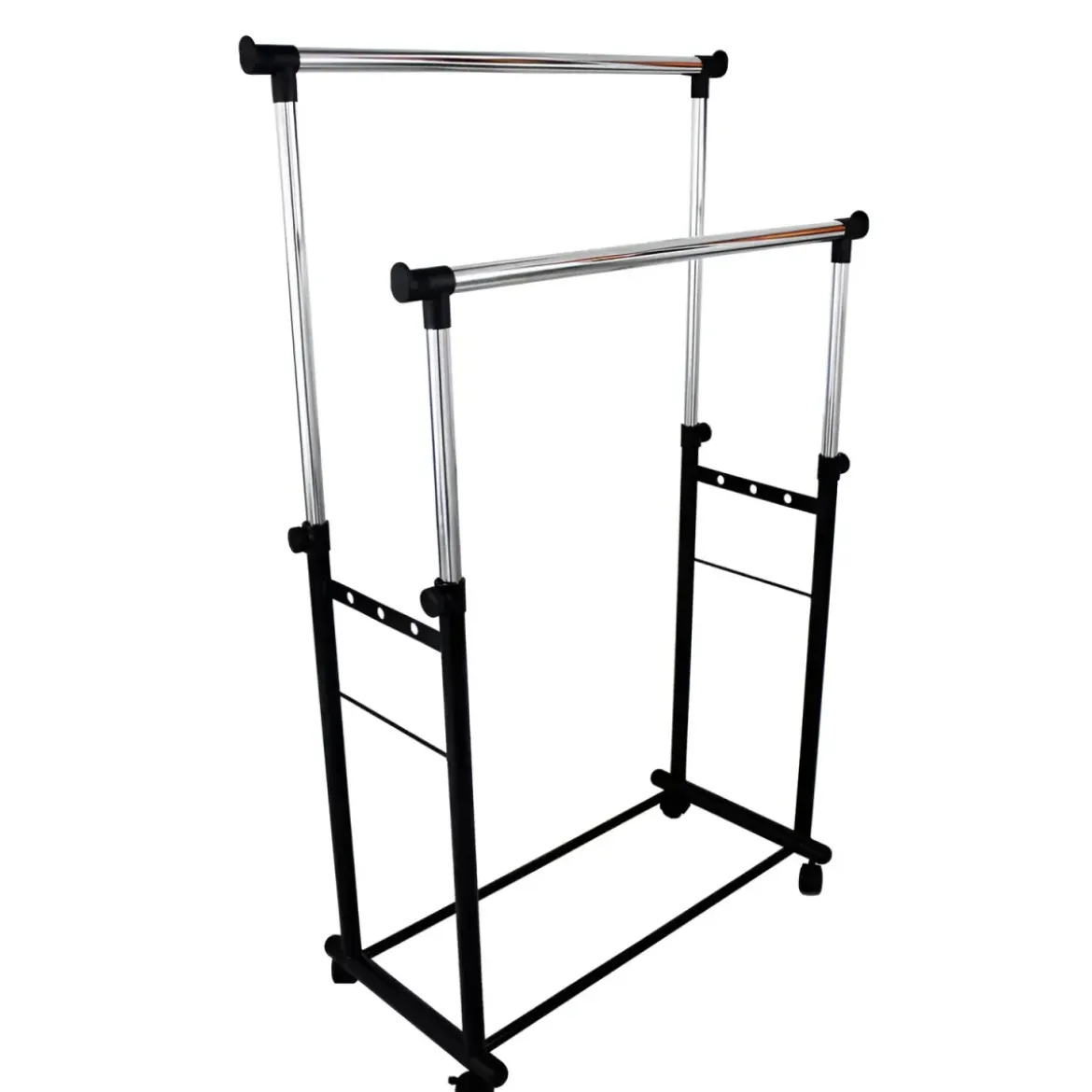 Stand Appendiabiti Doppio in Metallo Verniciato Nero 85x44x90/160 cm