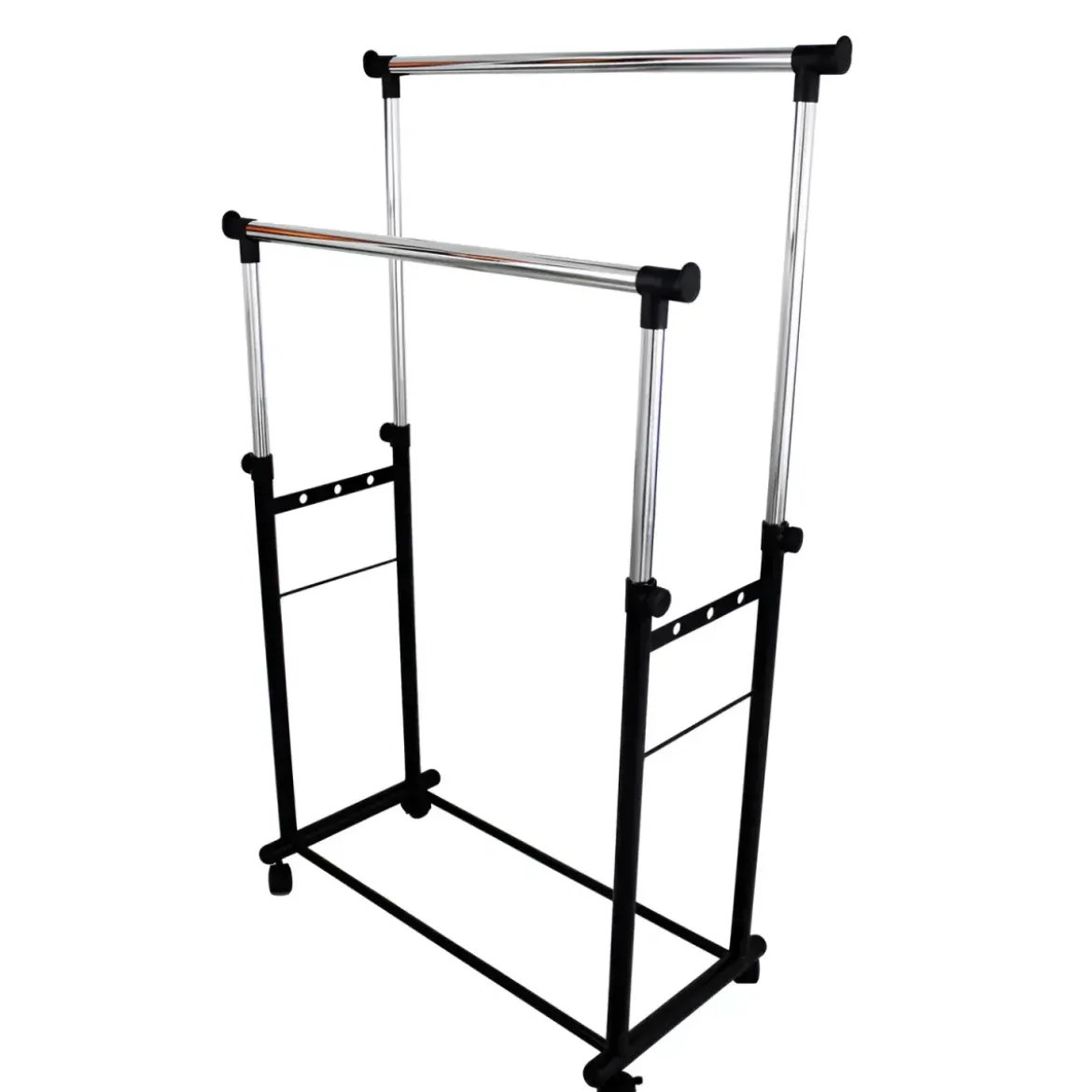 Stand Appendiabiti Doppio in Metallo Verniciato Nero 85x44x90/160 cm