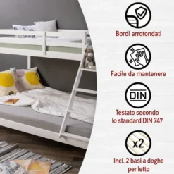 Struttura Letto a Castello 90x200 e 140x200 cm in Legno Bianco