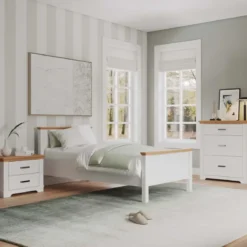Struttura Letto Singolo 90x200 cm in Pino Massello Bianco Rovere
