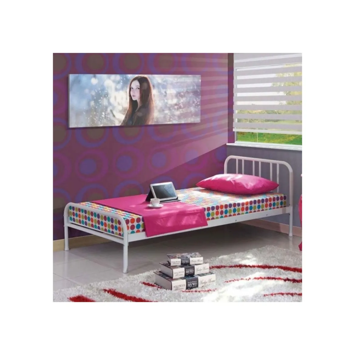 Struttura Letto Singolo 90x190 Rete a Doghe in Metallo per Cameretta dei Bambini