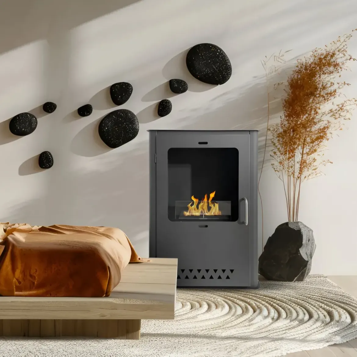 Stufa a Bioetanolo 1,2L da Pavimento 3,4 kW in Acciaio Inox Nero