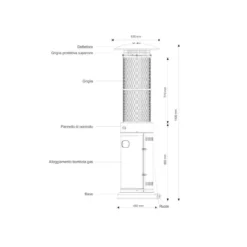 Stufa a Fungo 11Kw da Esterno con Vetro Gas GPL Patio Terrazzo con Ruote Bombola