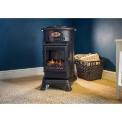 Stufa a Gas 3.4 Kw Effetto Camino Fiamma Vera Nero Matt con Controllo Calore