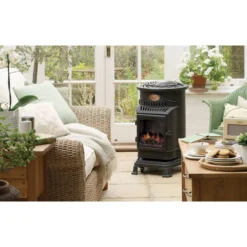 Stufa a Gas 3.4 Kw Effetto Camino Fiamma Vera Nero Matt con Controllo Calore