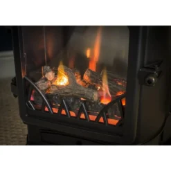 Stufa a Gas 3.4 Kw Effetto Camino Fiamma Vera Nero Matt con Controllo Calore