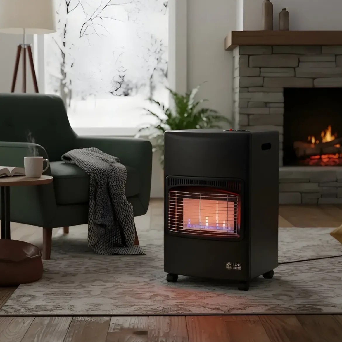 Stufa a Infrarossi Gas 4200W GPL Portatile con Ruote Nero per Interni