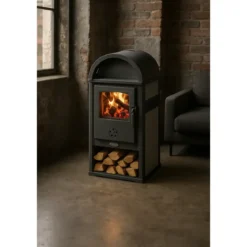 Stufa a Legna 8kW Beige con Vano Legna Maniglia Anti-Scottatura Ghisa