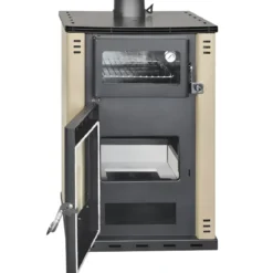 Stufa a Legna 27,6 kW in Acciaio Beige con Forno Termostufa Boiler 38L