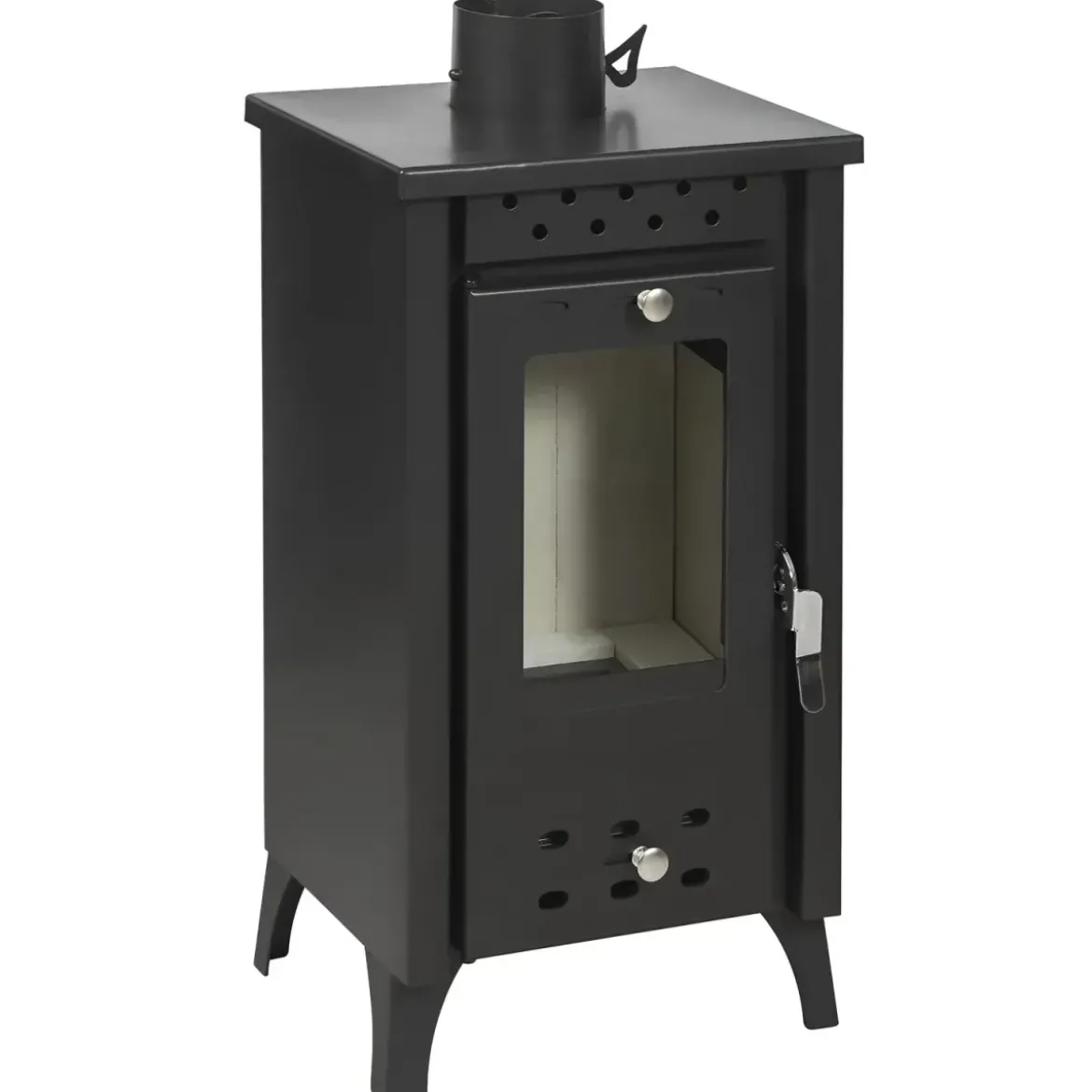 Stufa a Legna 7,7 kW in Acciaio Nero con Vetro Compatta per Interni