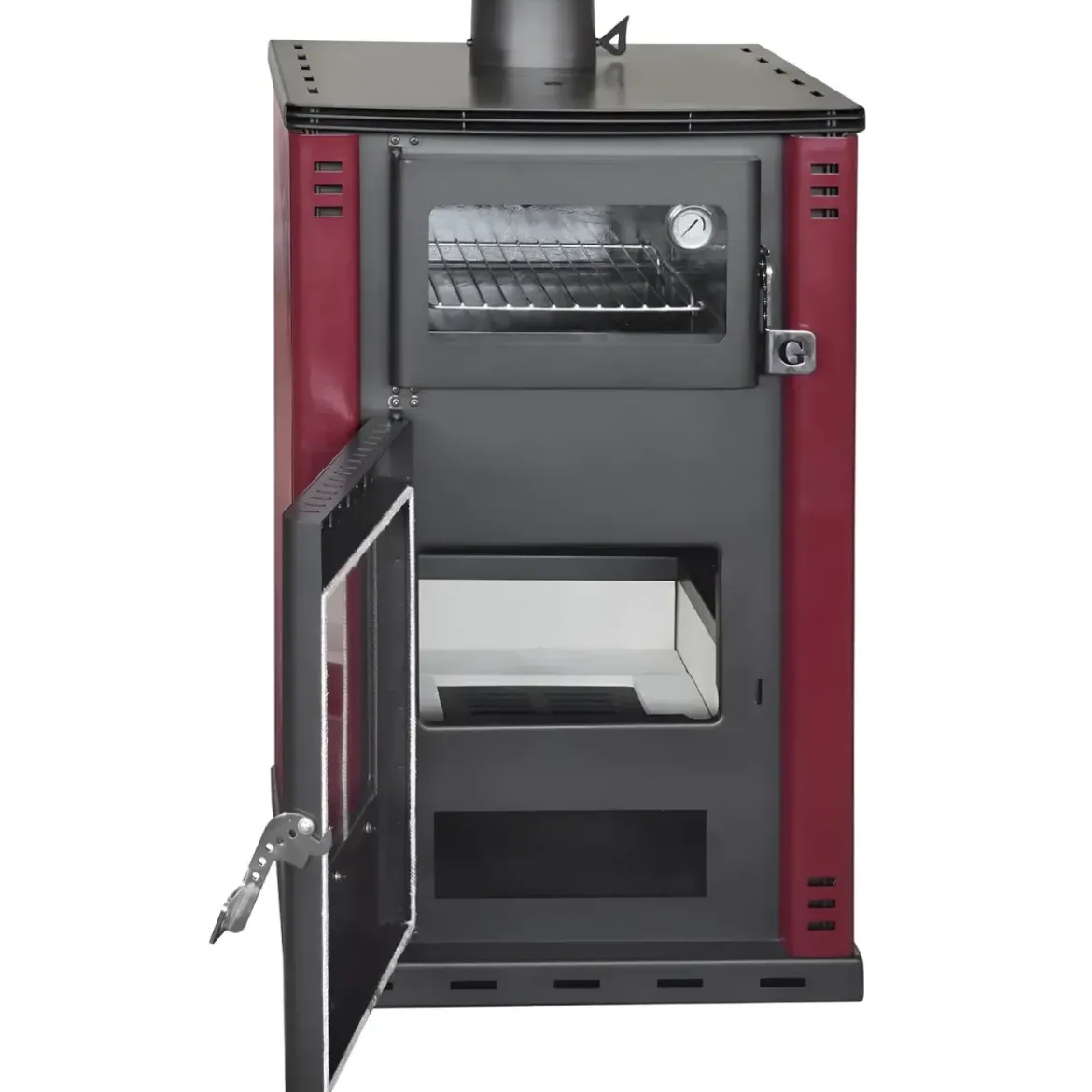 Stufa a Legna 27,6 kW in Acciaio Rosso con Forno Termostufa Boiler 38L