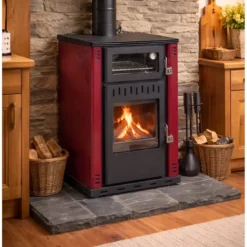 Stufa a Legna 27,6 kW in Acciaio Rosso con Forno Termostufa Boiler 38L