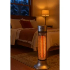 Stufa Alogena a Colonna 900W Compatta Oscillante in Fibra di Carbonio