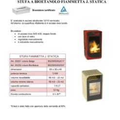 Stufa Bioetanolo Fiammetta Statica Junior Rossa Camino 3kw 25m2 - Capienza 1.5lt