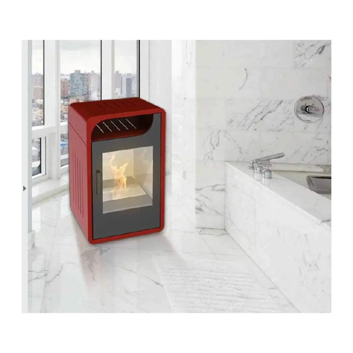 Stufa Bioetanolo Fiammetta Statica Junior Rossa Camino 3kw 25m2 - Capienza 1.5lt