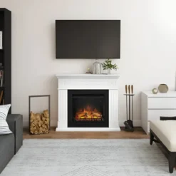 Tagu Larsen Camino Elettrico Fiamma Led Cornice in Legno Bianco