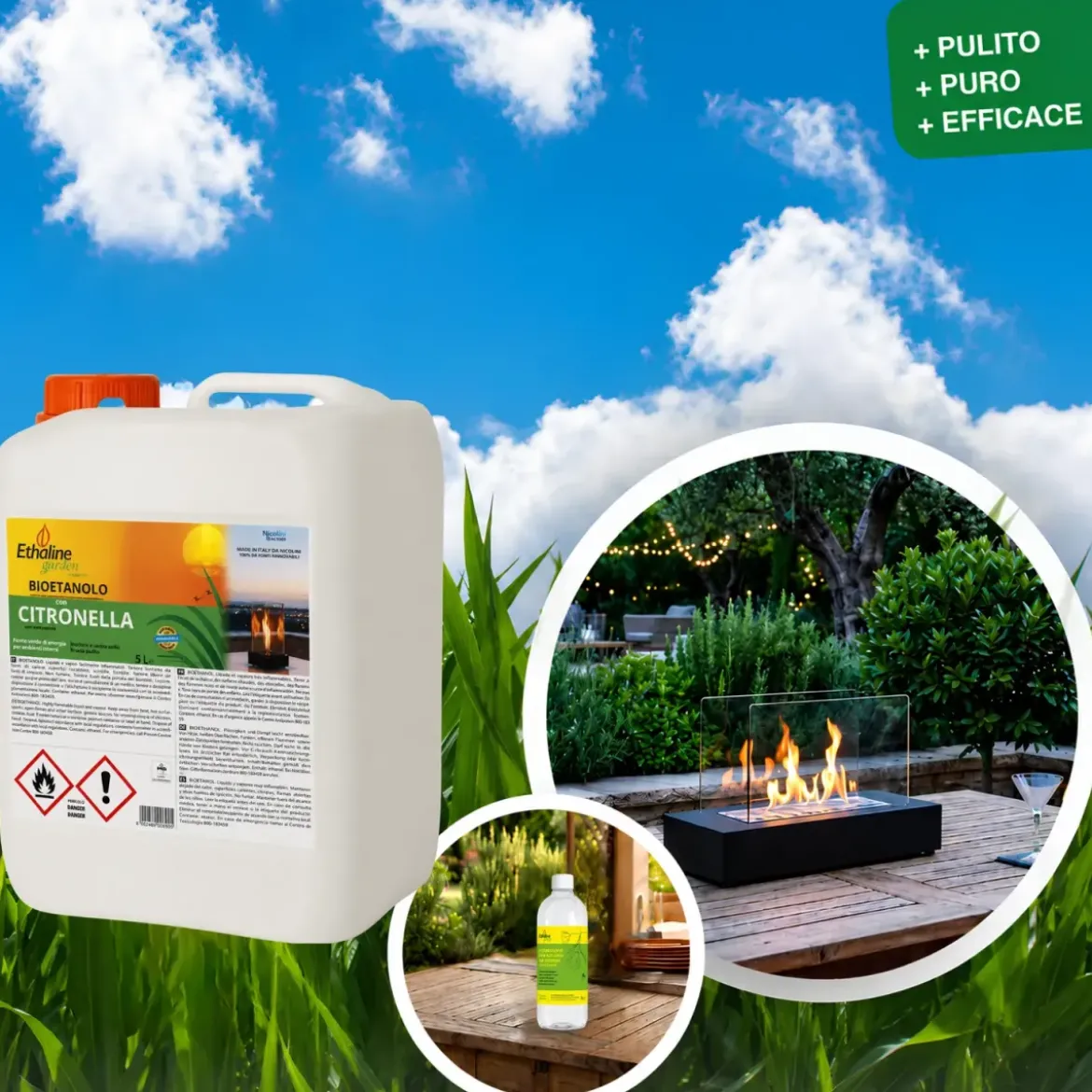 4 Taniche 5L Bioetanolo con Citronella per Biocamini da Esterno