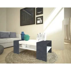 Tavolino da Caffè 110cm Bianco Laccato Rettangolare Basso da Soggiorno