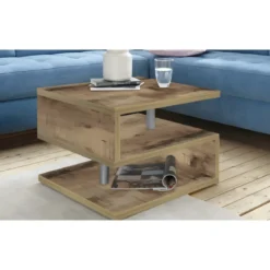 Tavolino da Caffè 55 cm in Legno Acero 2 Ripiani da Soggiorno Moderno