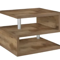 Tavolino da Caffè 55 cm in Legno Acero 2 Ripiani da Soggiorno Moderno