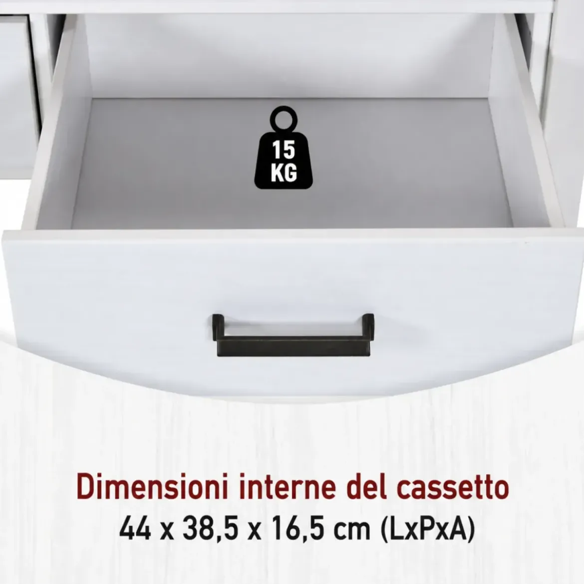 Tavolino da Caffè da Salotto in Legno Bianco Rovere 2 Cassetti Ripiano