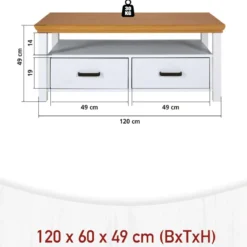 Tavolino da Caffè da Salotto in Legno Bianco Rovere 2 Cassetti Ripiano