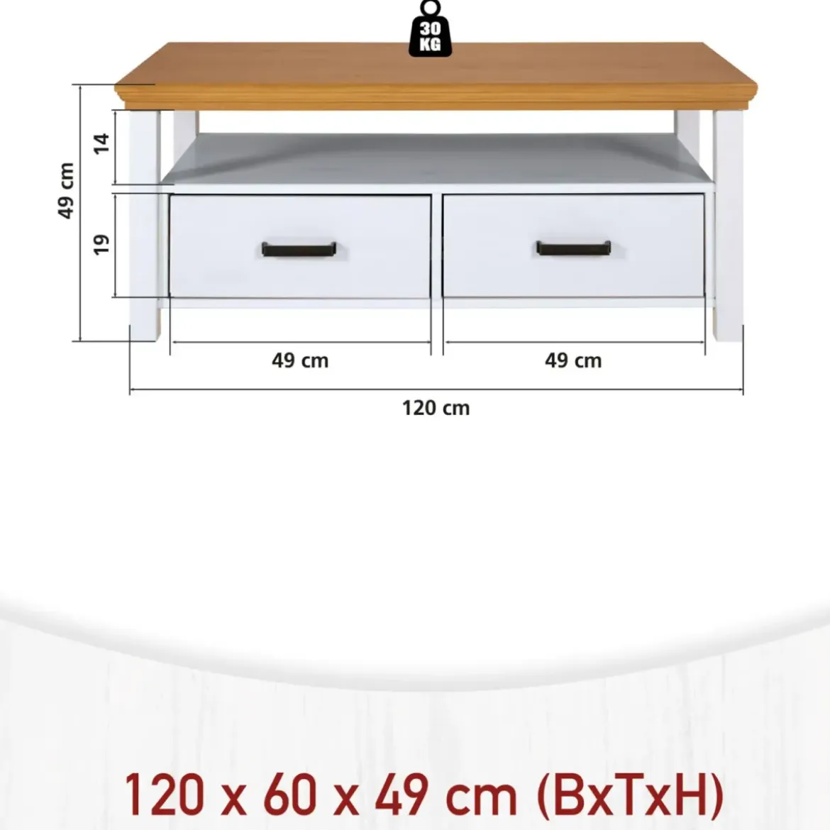 Tavolino da Caffè da Salotto in Legno Bianco Rovere 2 Cassetti Ripiano