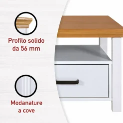 Tavolino da Caffè da Salotto in Legno Bianco Rovere 2 Cassetti Ripiano