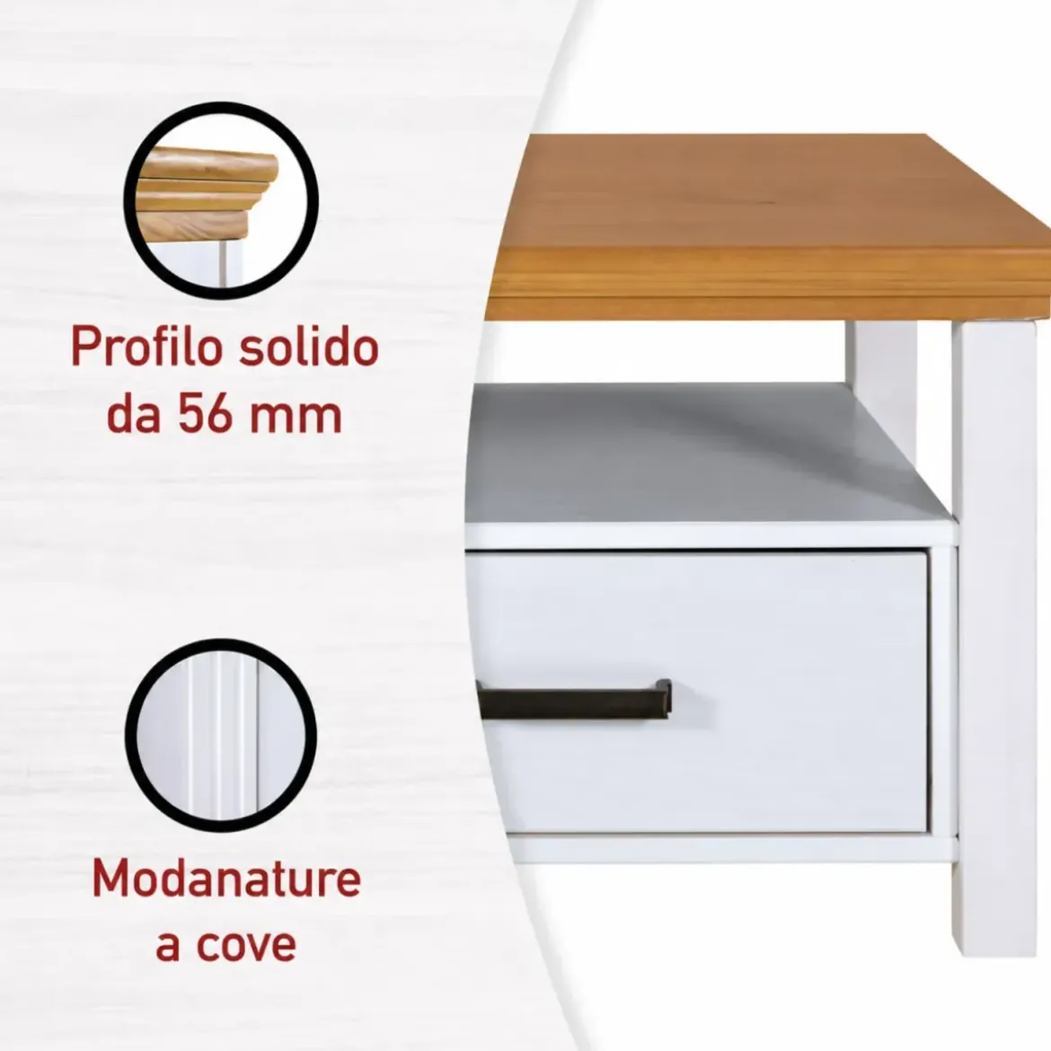 Tavolino da Caffè da Salotto in Legno Bianco Rovere 2 Cassetti Ripiano