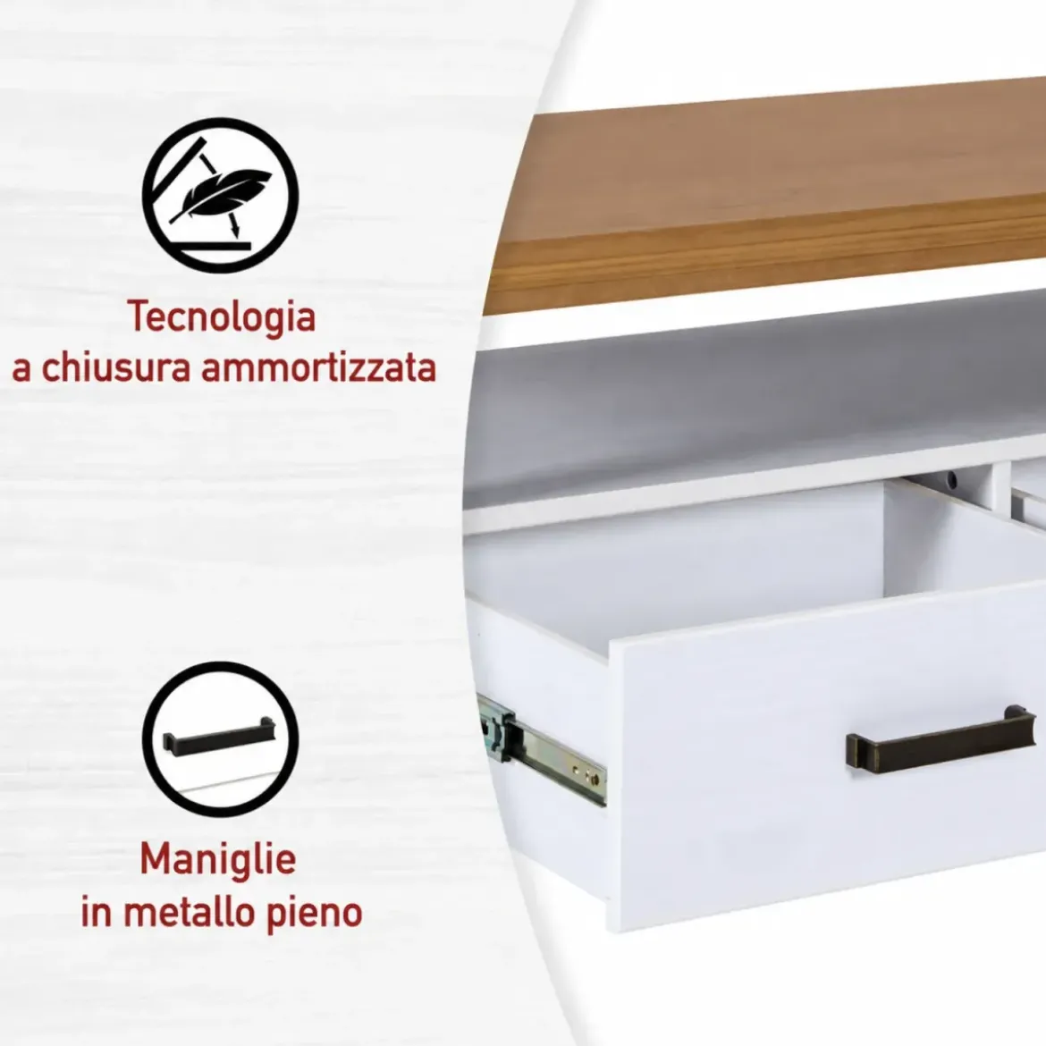 Tavolino da Caffè da Salotto in Legno Bianco Rovere 2 Cassetti Ripiano