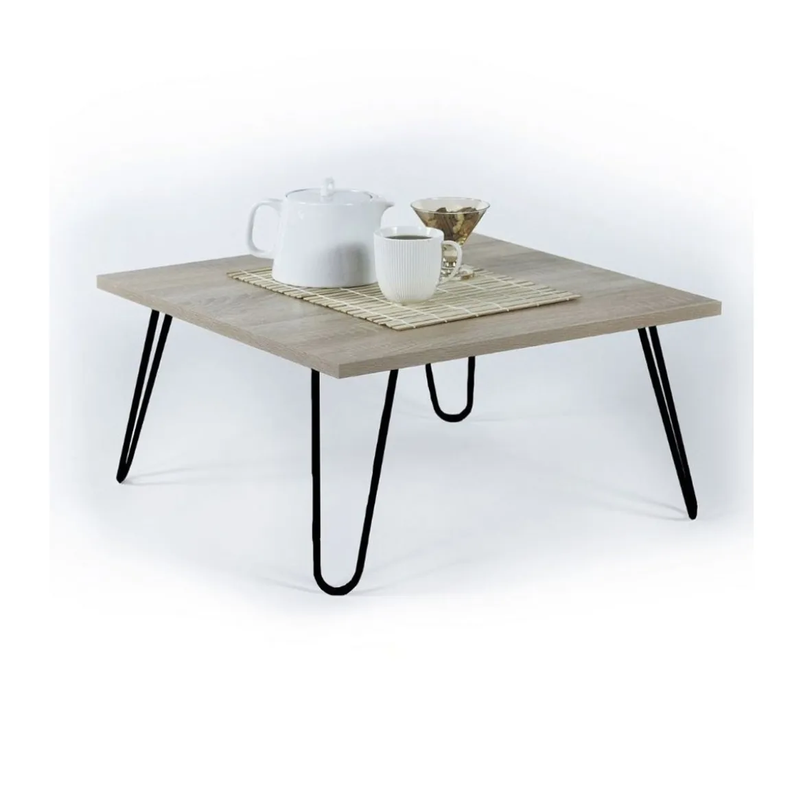 Tavolino da Caffe Basso 60x60 cm Quadrato Moderno per Salotto Design in Legno