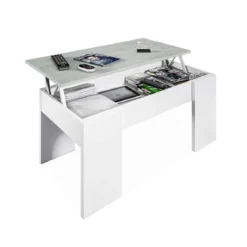 Tavolino da Caffe Bianco Cemento Contenitore Moderno Divano Tavolinetto Salotto