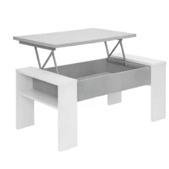 Tavolino da Caffè Piano Sollevabile 98x50x42 cm Grigio e Bianco Moderno
