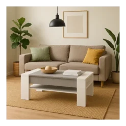 Tavolino da Caffè Piano Sollevabile 98x50x42 cm Grigio e Bianco Moderno