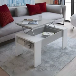 Tavolino da Caffè Piano Sollevabile 98x50x42 cm Grigio e Bianco Moderno