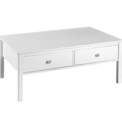 Tavolino da Caffè Rettangolare 110x70 da Salotto Legno Bianco Cassetto