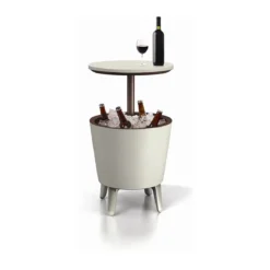 Tavolino da Cocktail in Resina Mini Bar Esterno 50x50 Bianco Portaghiaccio Party
